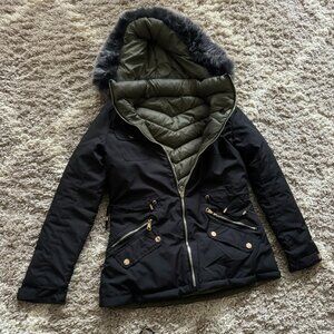 Fashion Nova Black Reversible Long Puffer Jacket